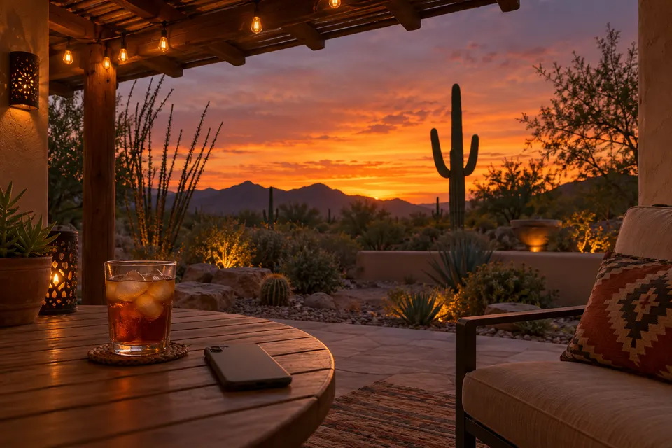 Generated illustration of a Tucson home with central cooling equipment.