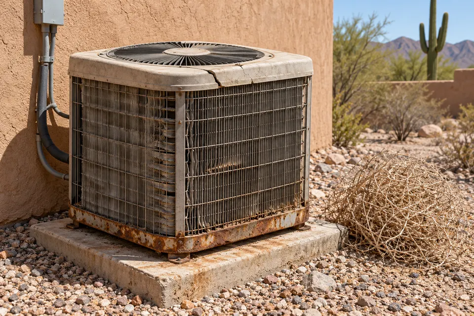 Generated illustration of two central cooling units for a home.